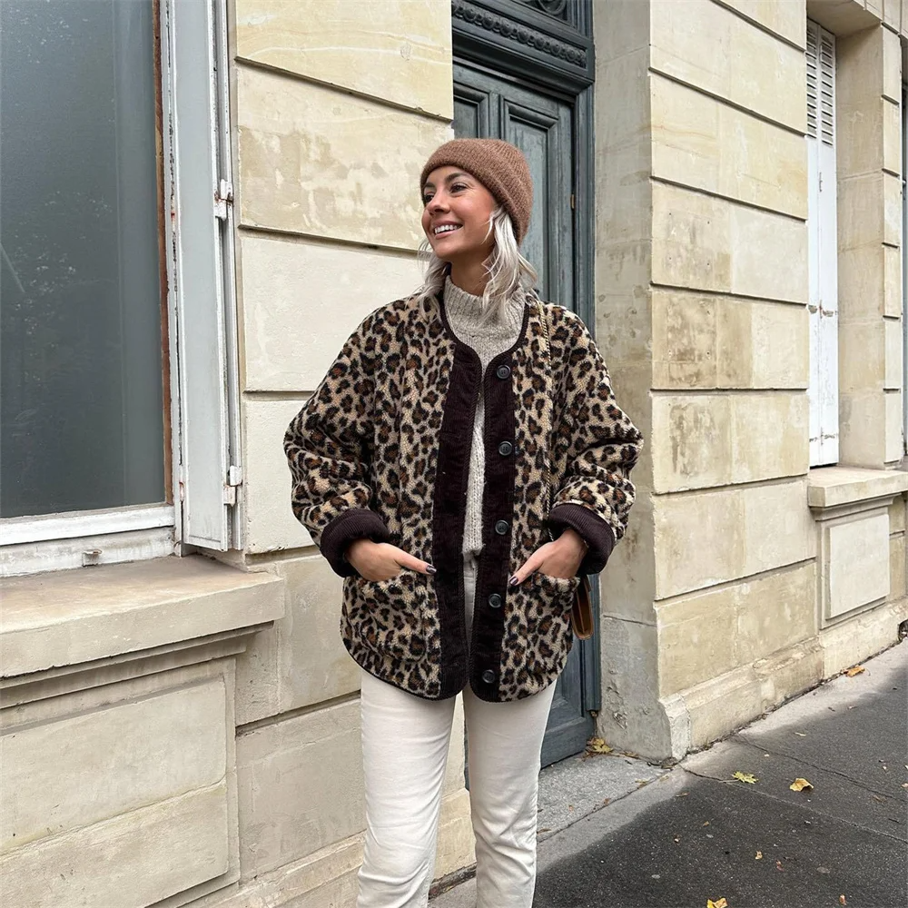 Leah | Jacke mit O-Ausschnitt und Leopardenprint