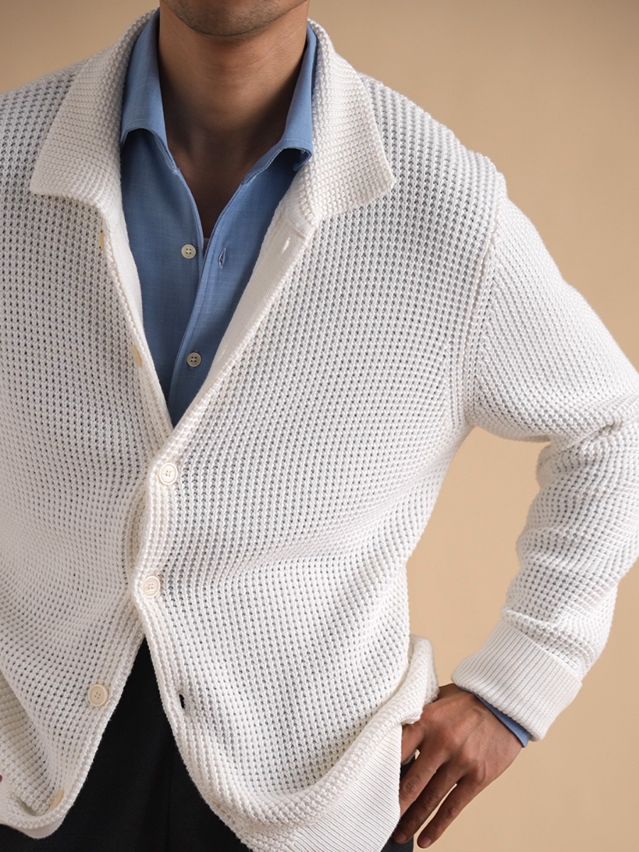 Waffelstrick Button-Down Cardigan aus Baumwolle