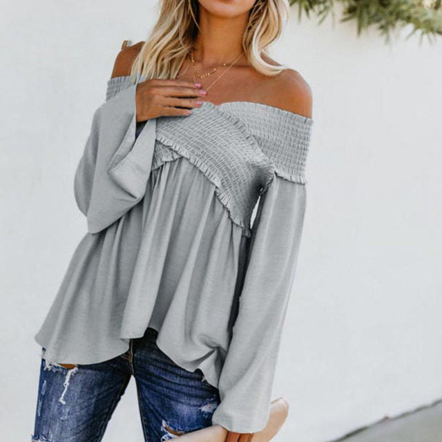 Stuttgart | Frauen Sexy Off Shoulder Shirts Unregelmäßiger Saum Bluse