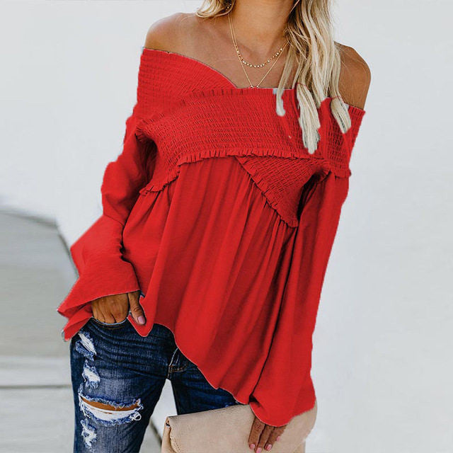 Stuttgart | Frauen Sexy Off Shoulder Shirts Unregelmäßiger Saum Bluse