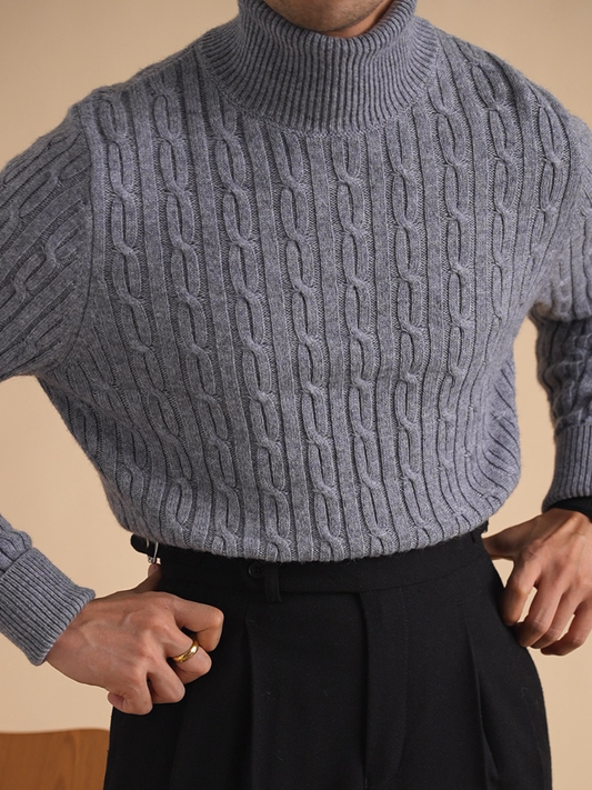 Kabelstrick Rollkragenpullover für Herren