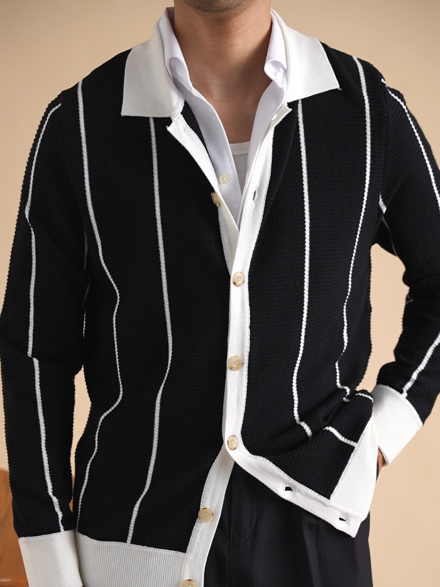 Gestreifter Button-Down Cardigan