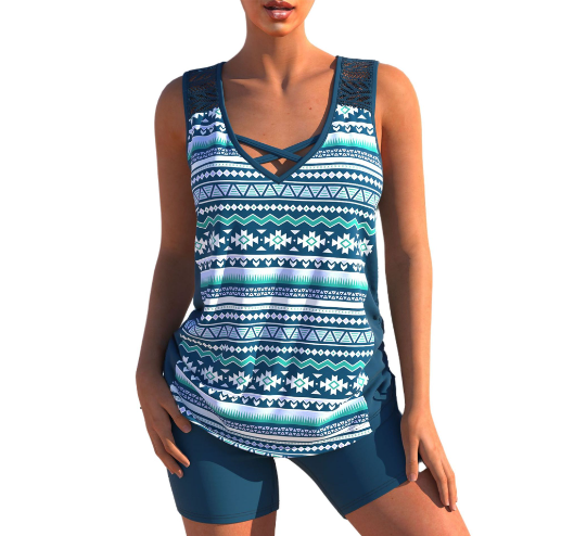 Bella Tankini-Set | Sommerliches Tankini-Set mit geometrischem V-Ausschnitt