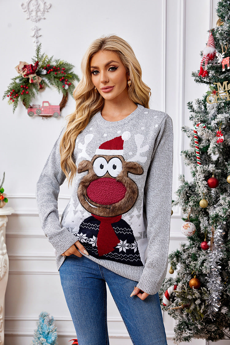 Weihnachts-Rentier-Stickerei-Strickpullover