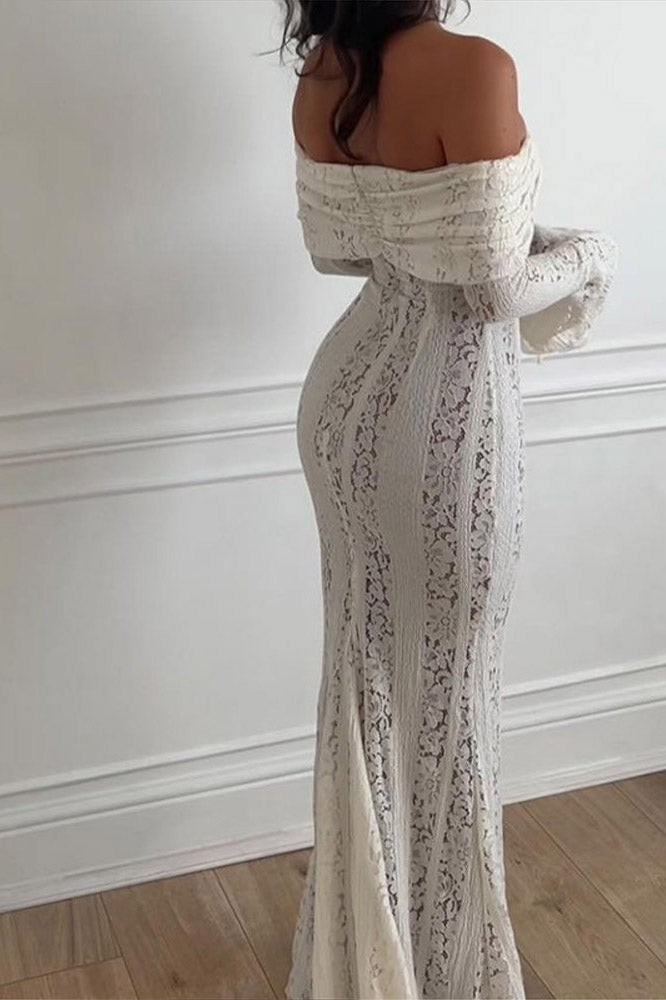 Spitzen-weit ausgestellte Ärmel Off-Shoulder Kleid