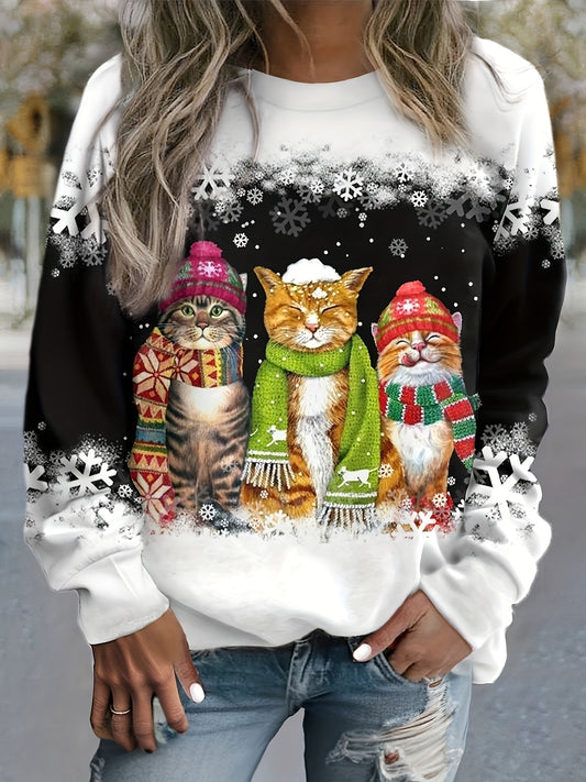 Kamilla™ - Pullover mit Schneekatzen-Print