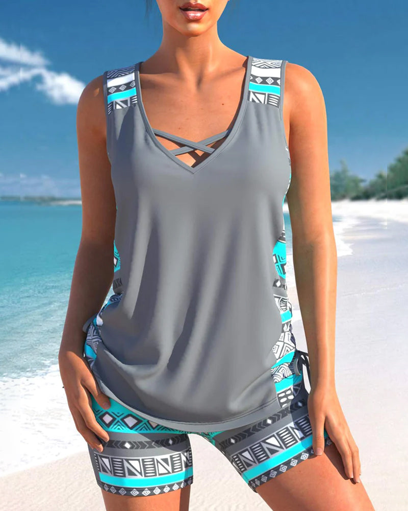 Bella Tankini-Set | Sommerliches Tankini-Set mit geometrischem V-Ausschnitt