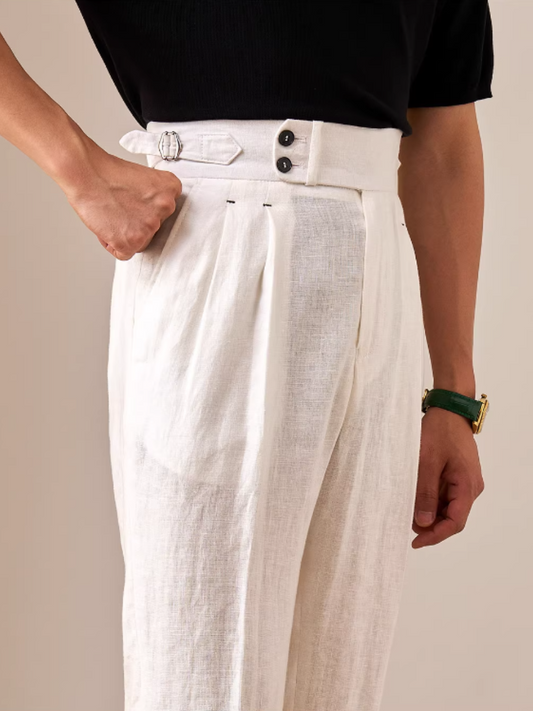 Capri Leinen-Hose mit Hohem Bund - 100% Leinen