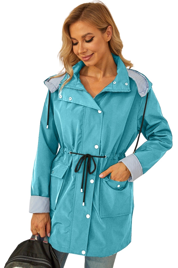 Vythelora | Wasserdichte gestreifte Windbreaker-Regenjacke mit Kapuze