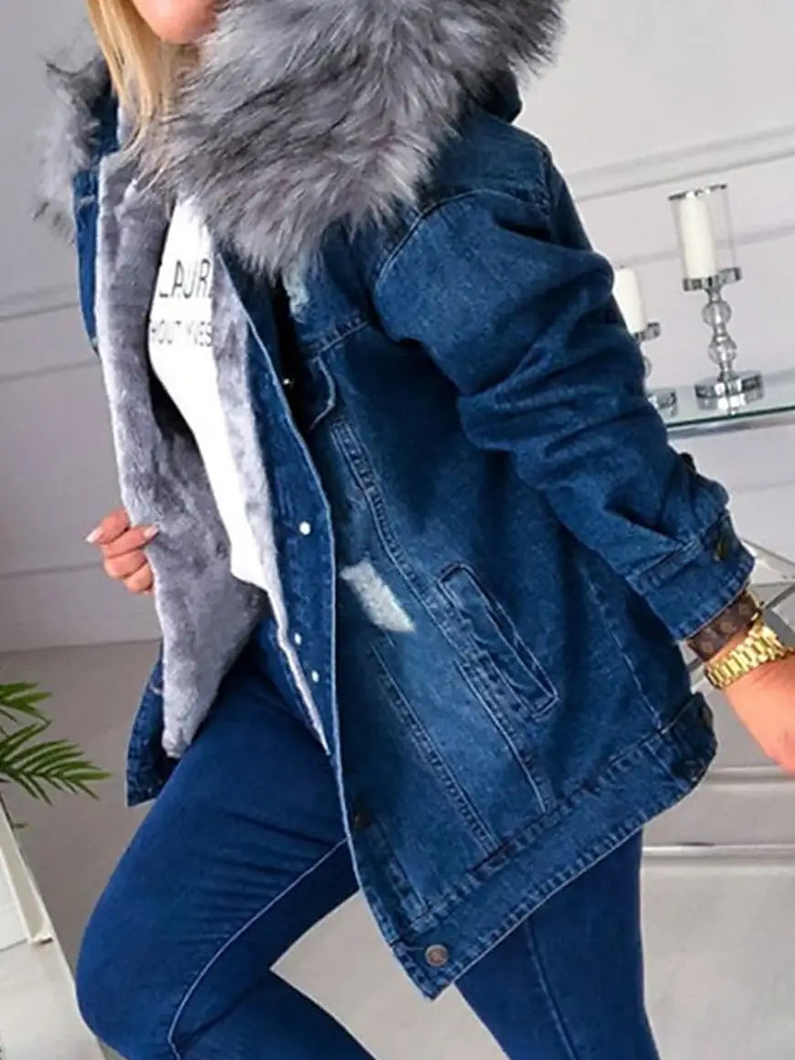 Kolseth | Stylische Jeansjacke mit Pelzkragen für Damen