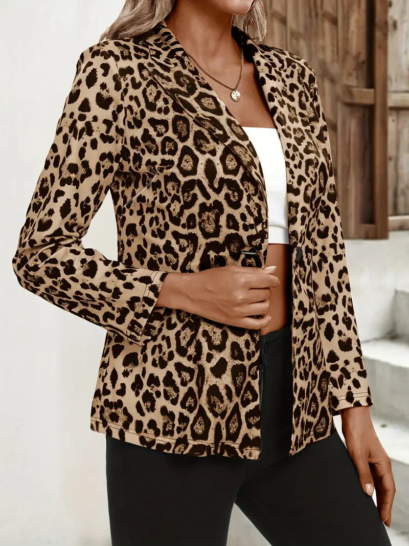 Leopardenmuster Blazer Langarm Reverskragen