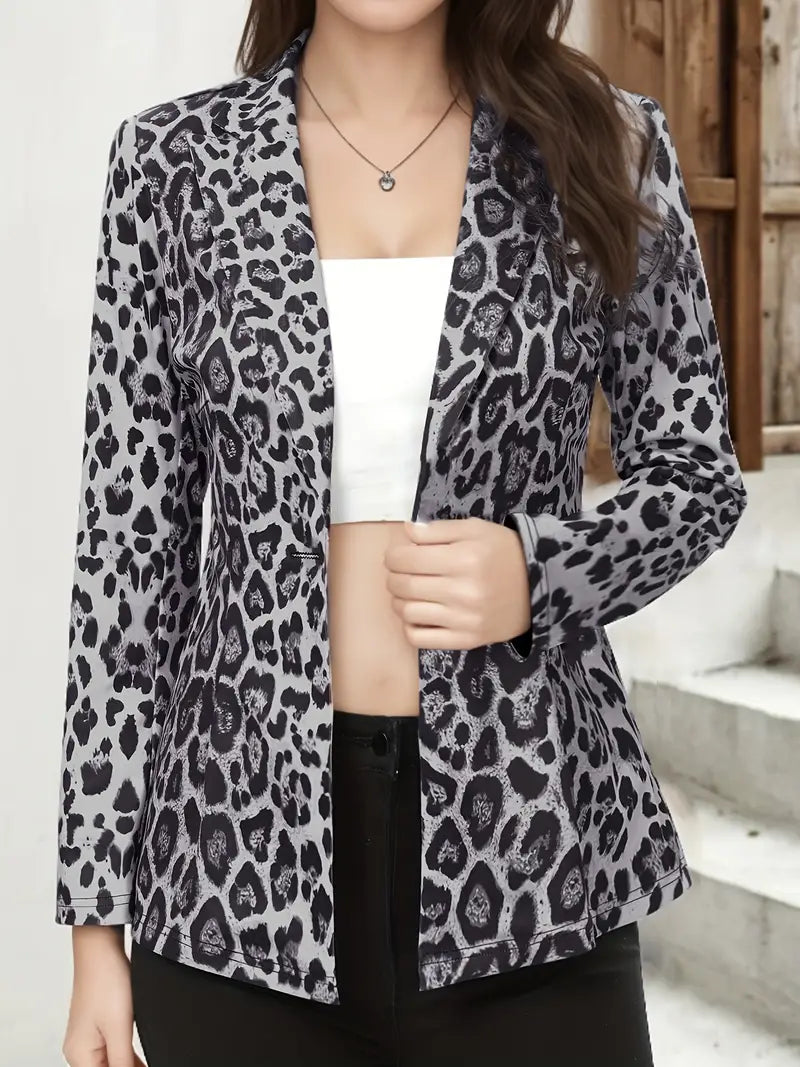 Leopardenmuster Blazer Langarm Reverskragen