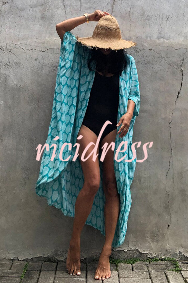 Strandüberwurf im Kimono-Stil mit Boho-Print