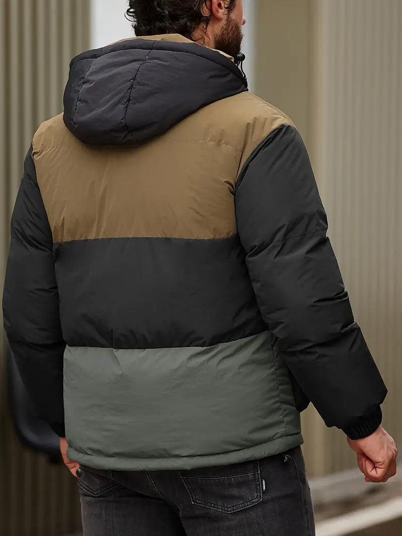 Steven – lässige, dicke jacke im farbblockdesign