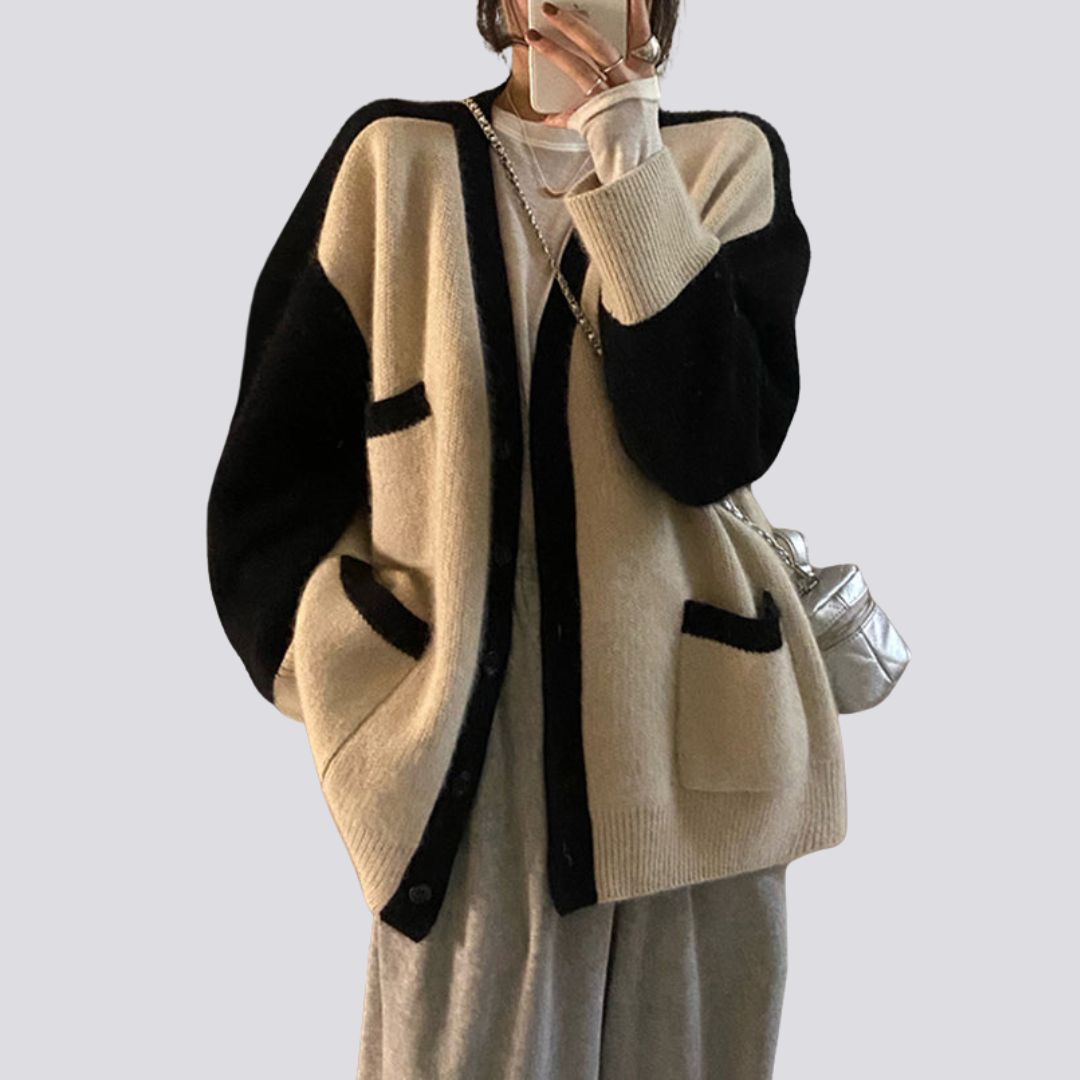 Oversize-Strickcardigan mit Kontrastbündchen