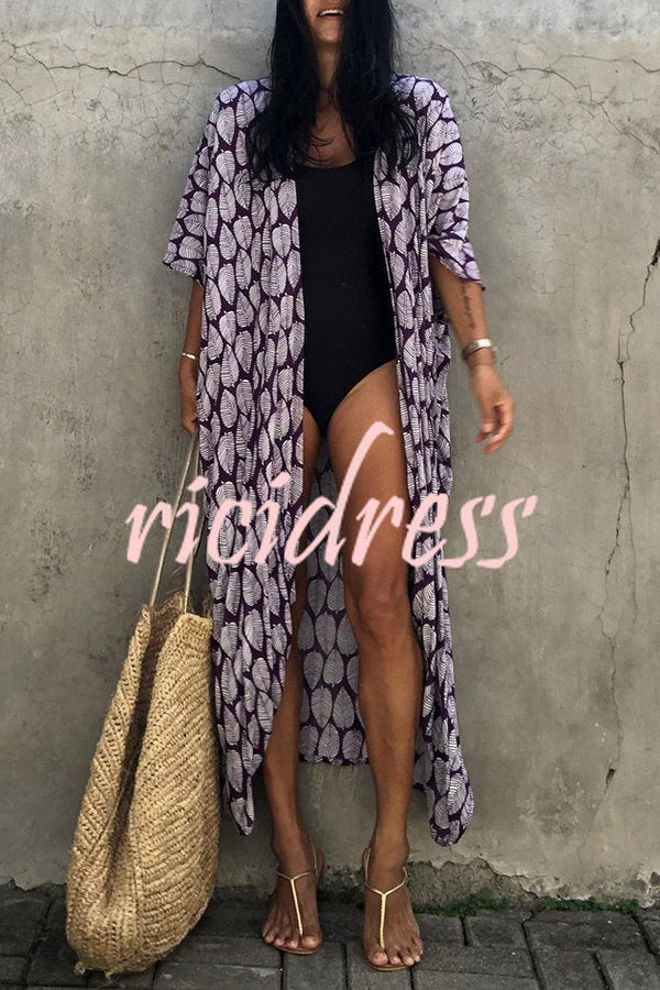 Strandüberwurf im Kimono-Stil mit Boho-Print