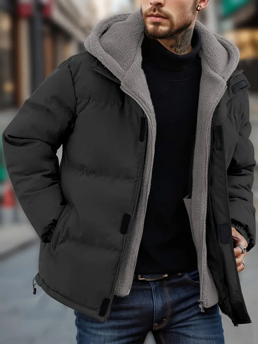 London - zweiteilige kapuzen-pufferjacke für männer - warme fleecejacke für winter und outdoor-aktivitäten