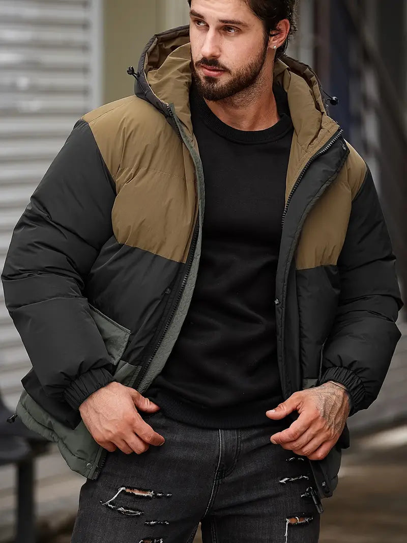 Steven – lässige, dicke jacke im farbblockdesign