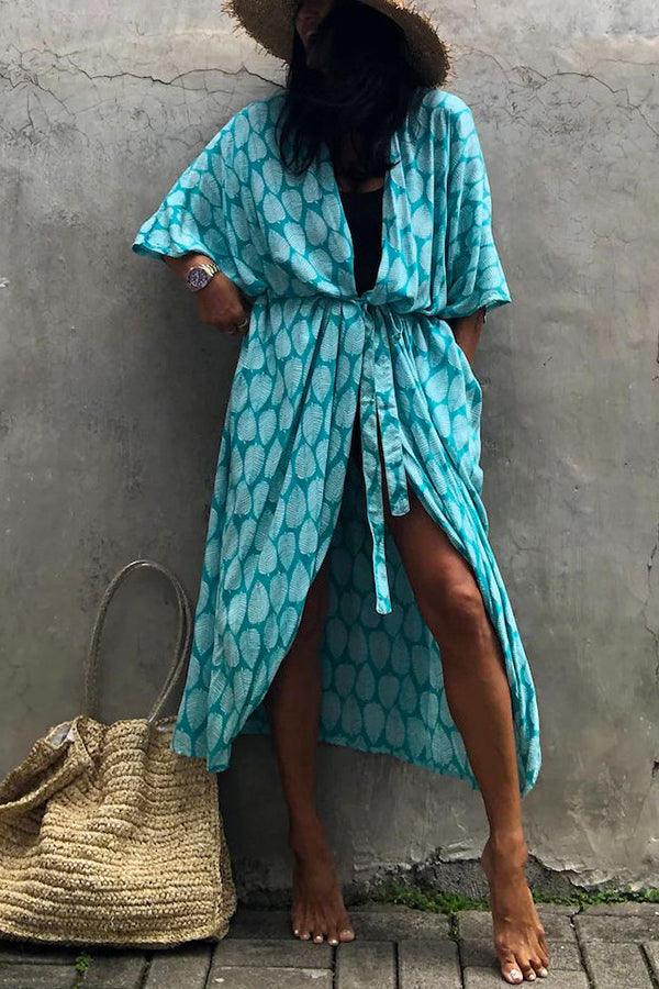 Strandüberwurf im Kimono-Stil mit Boho-Print