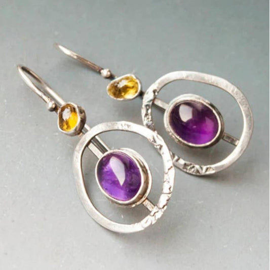 Runde Boho-Ohrringe mit Amethyst in Silber