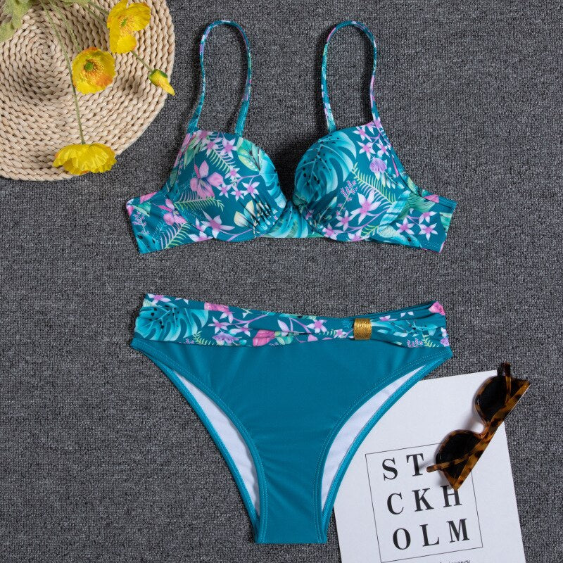 Bella - Florales Blaues Bikini-Set