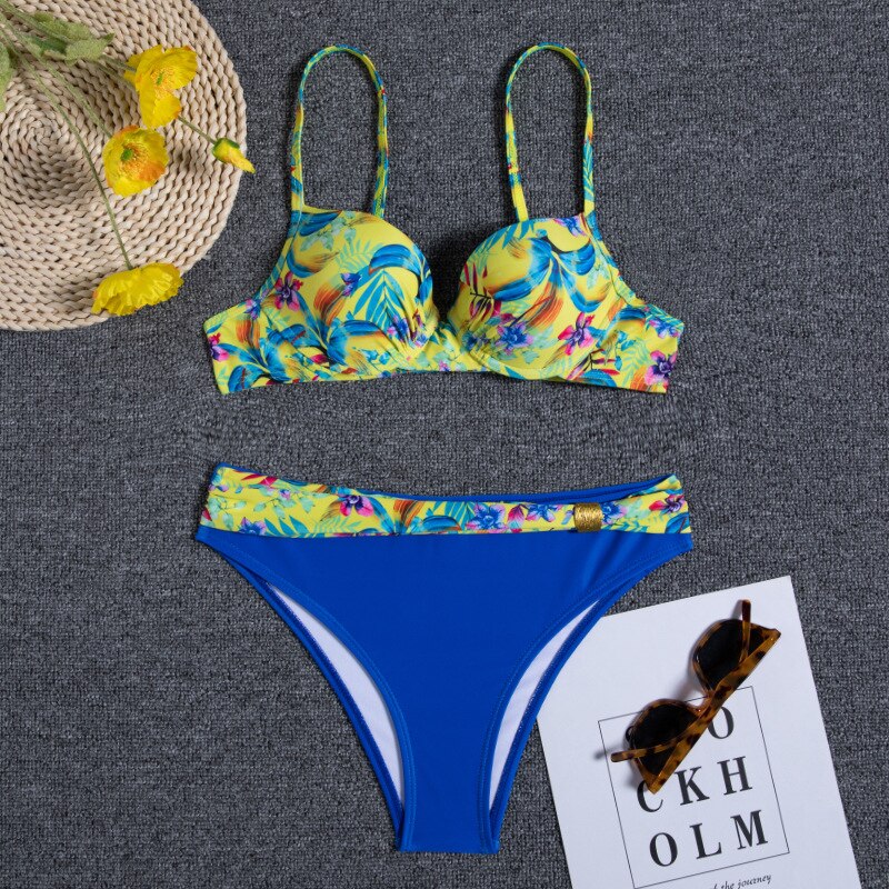 Bella - Florales Blaues Bikini-Set