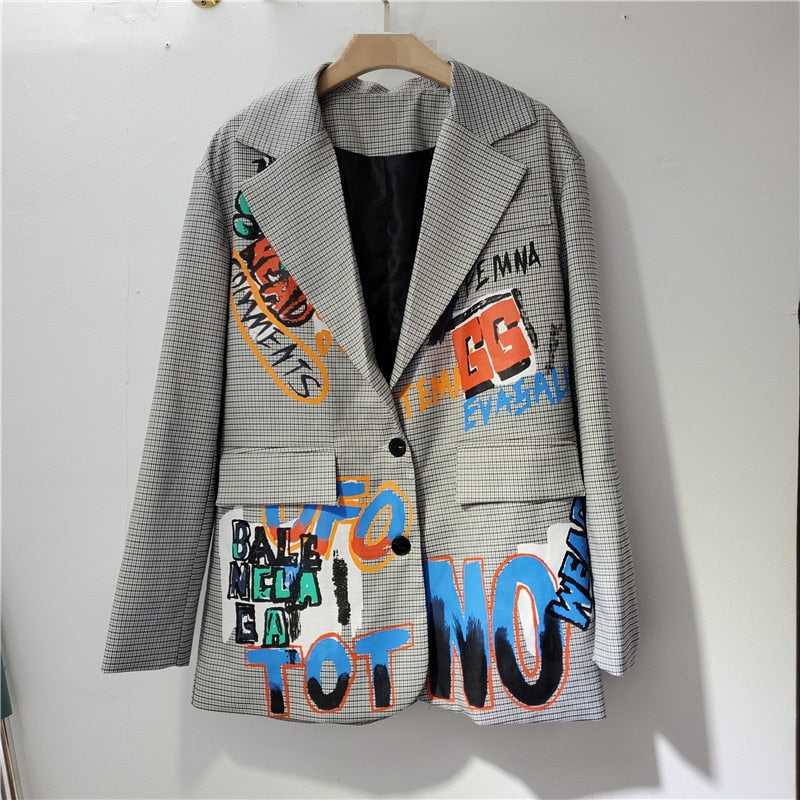 Übergroßer Blazer mit Tasche und Druck