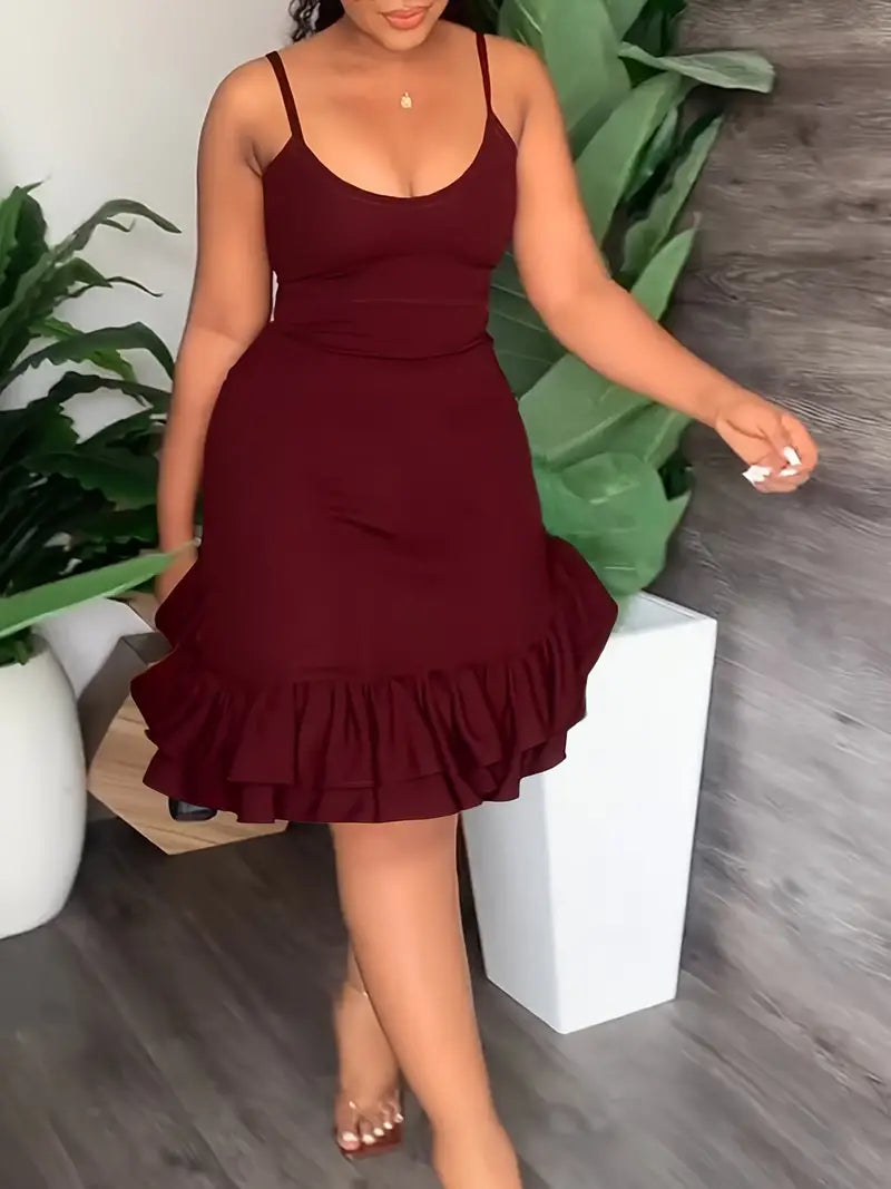 Solides Cami-Kleid mit Rüschensaum, elegantes ärmelloses Kleid