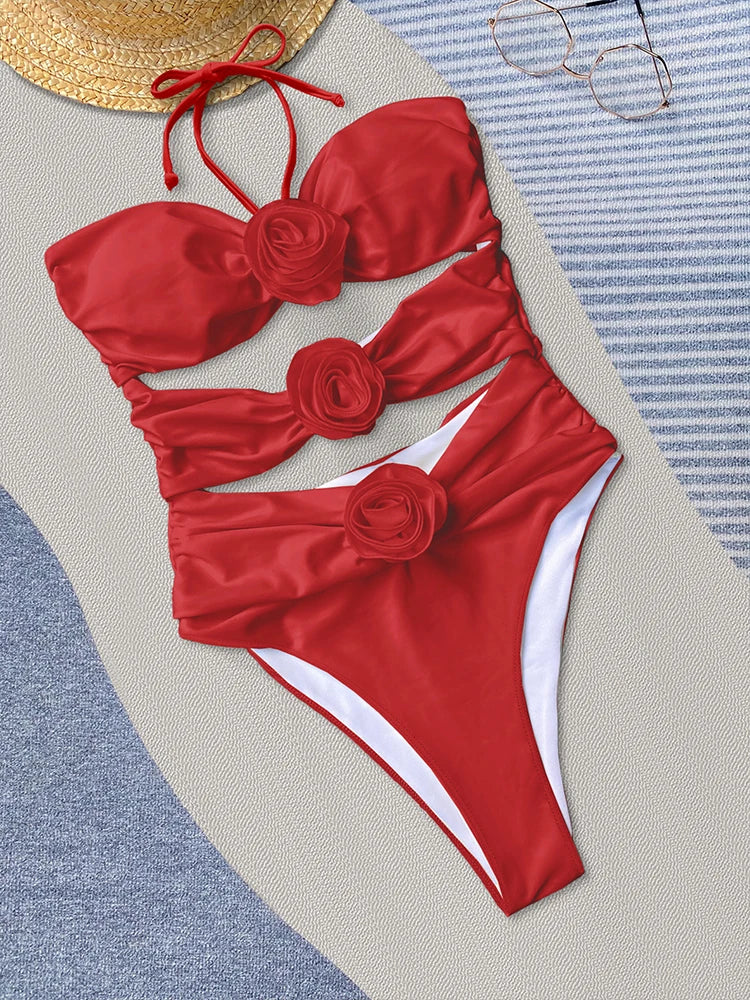 Einteiliger Bikini-Badeanzug mit hoher Taille