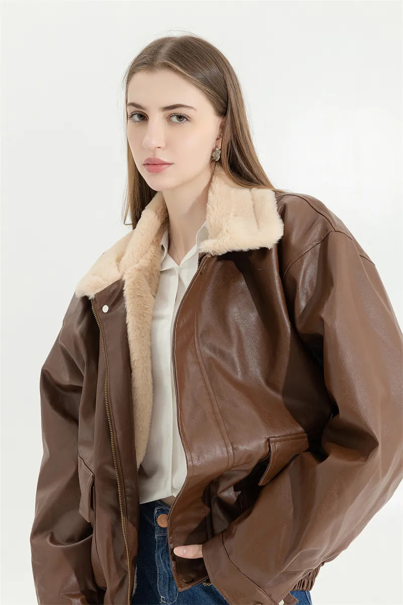 Kolyra | Vintage Leder Winterjacke, Elegant