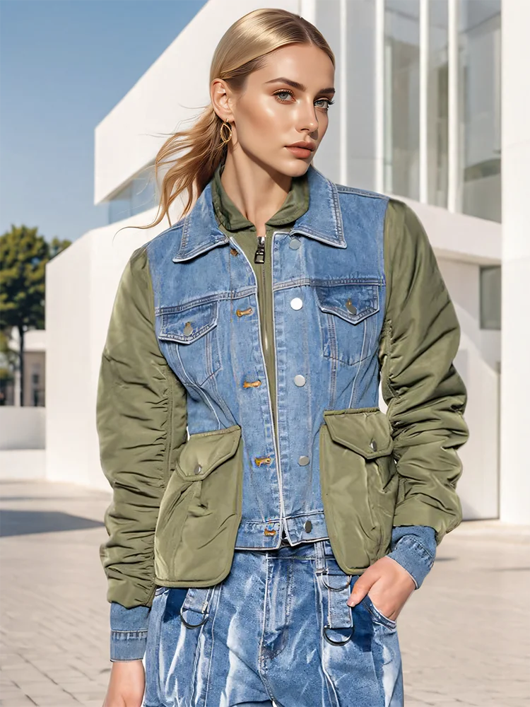 Lourdes | Damen Patchwork Denimjacke mit Umlegekragen aus Baumwolle