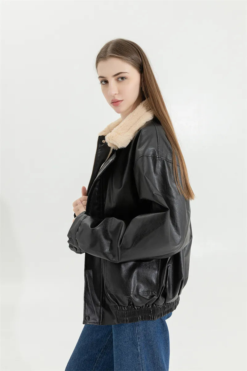 Kolyra | Vintage Leder Winterjacke, Elegant