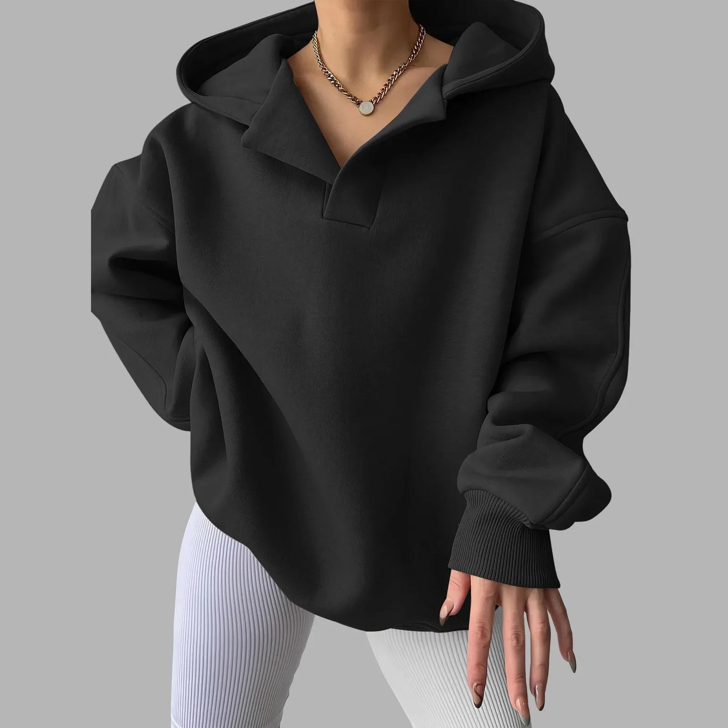 Marites | Damen Oversize Hoodie mit V-Ausschnitt und Tasche gefüttert