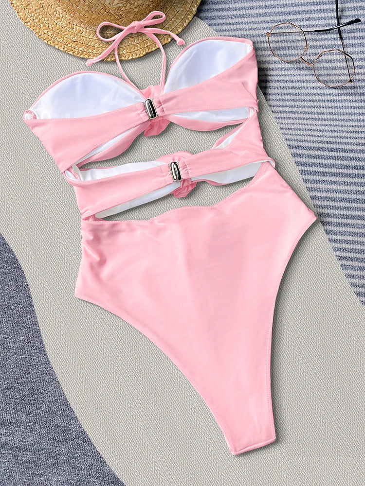 Einteiliger Bikini-Badeanzug mit hoher Taille