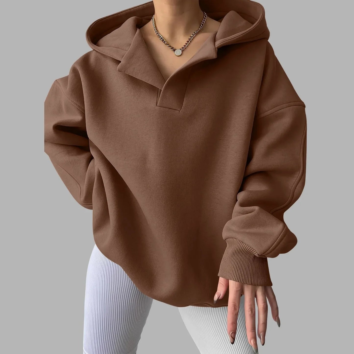 Marites | Damen Oversize Hoodie mit V-Ausschnitt und Tasche gefüttert