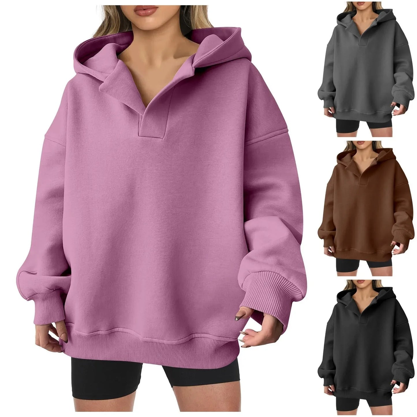 Marites | Damen Oversize Hoodie mit V-Ausschnitt und Tasche gefüttert