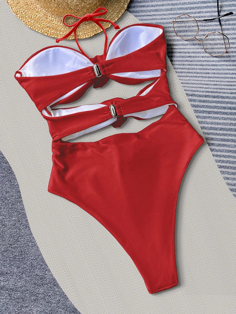 Einteiliger Bikini-Badeanzug mit hoher Taille