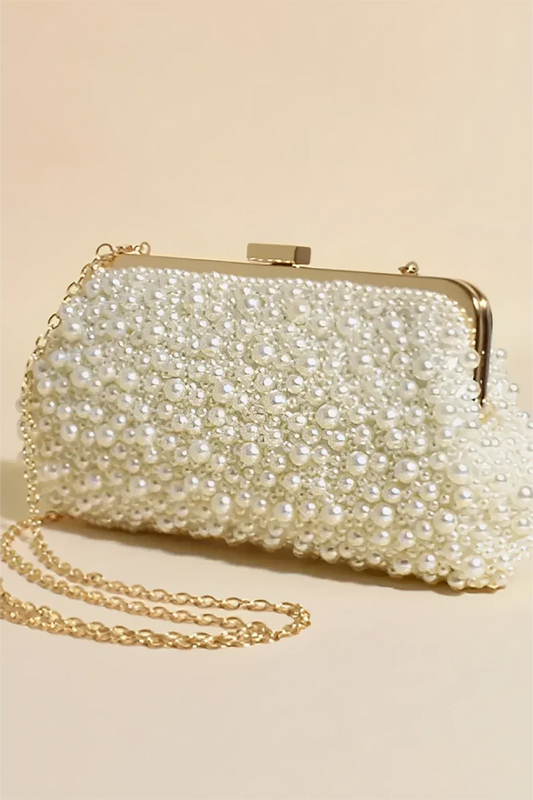 Norma Jean Clutch mit Kunstperlen - Creme/Gold