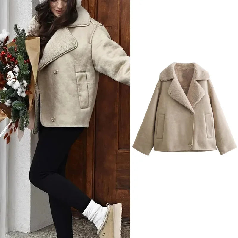 Rachel | Vintage Winterjacke Damen mit Einreiher und Reverskragen