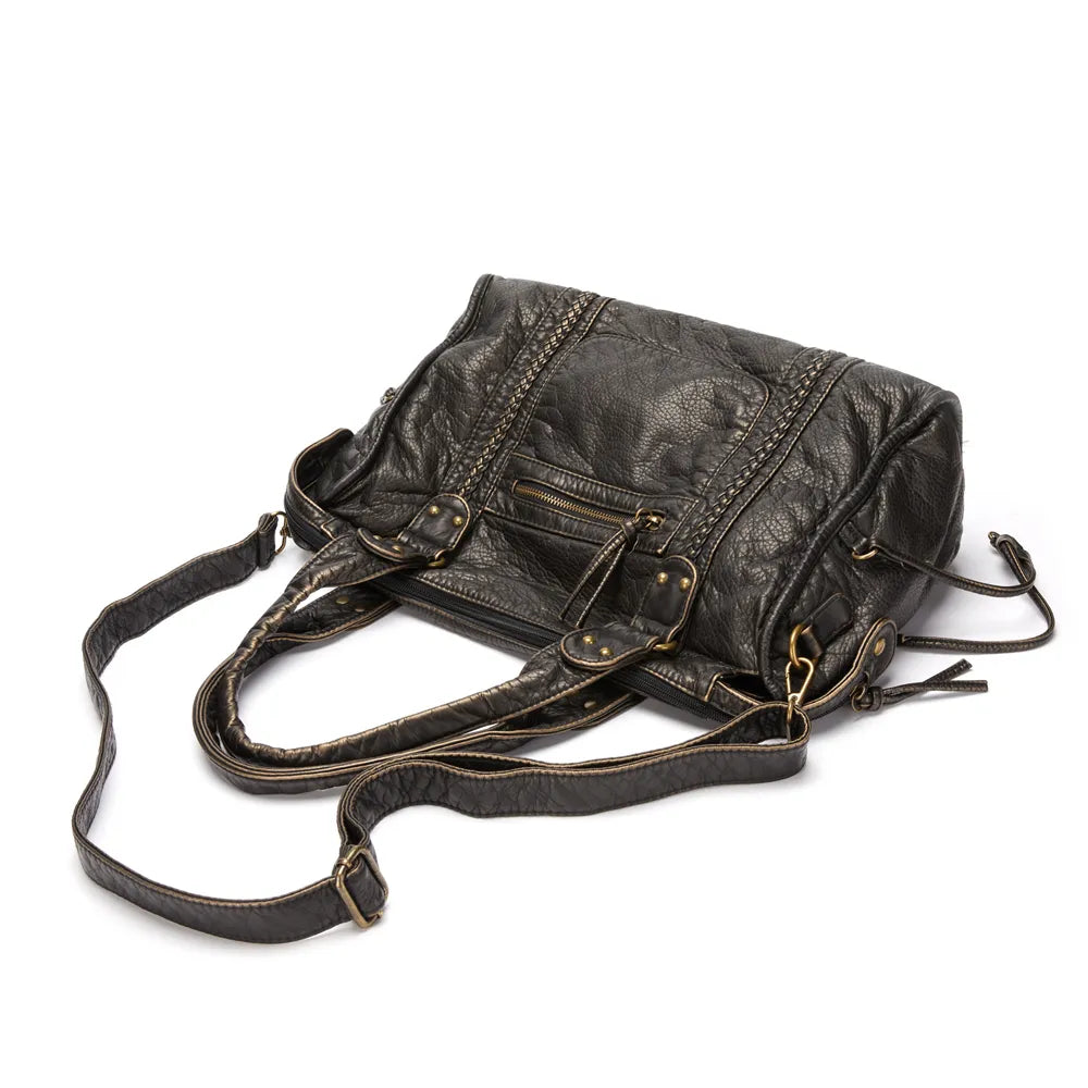 Obsidian - Luxus Schwarze Lederhandtasche