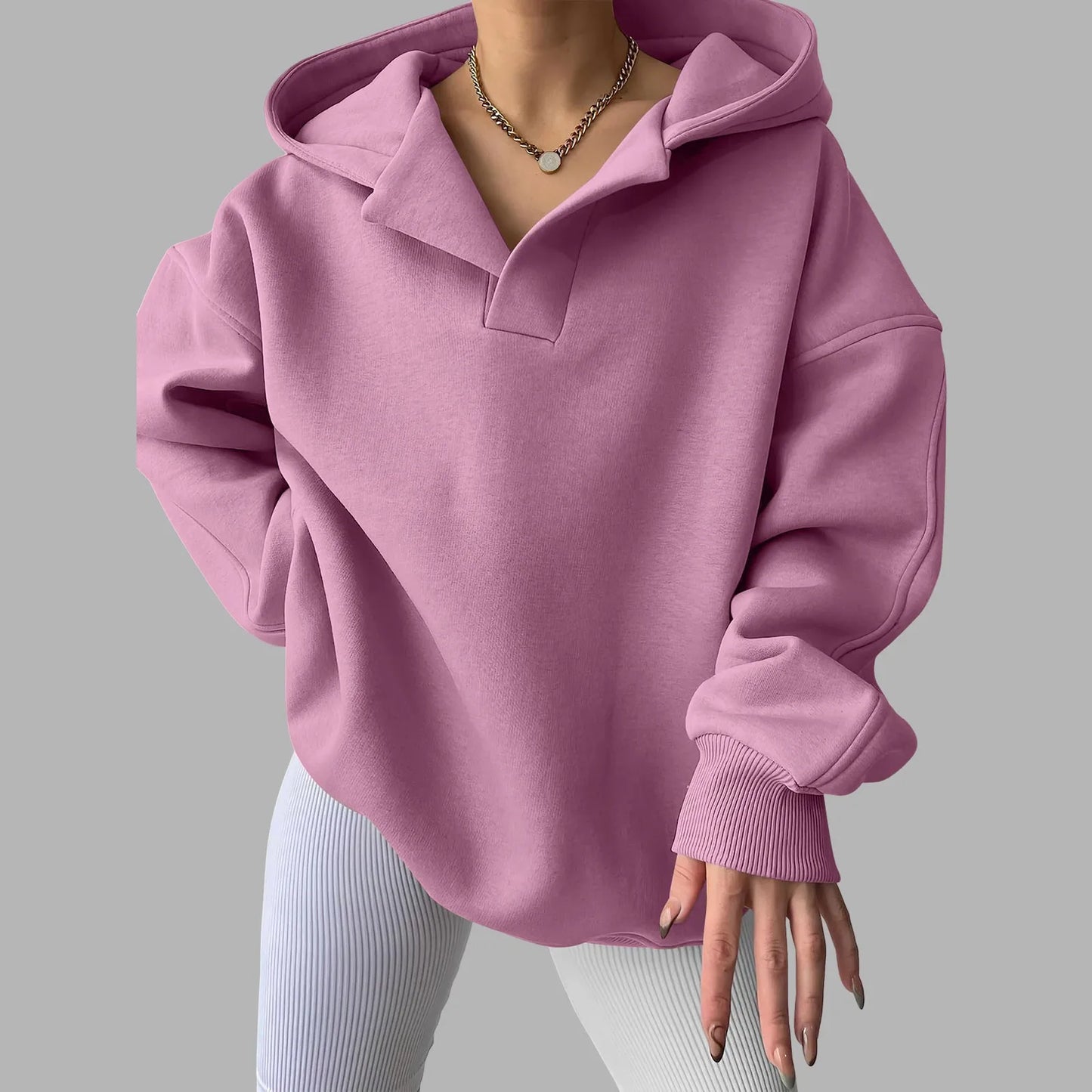 Marites | Damen Oversize Hoodie mit V-Ausschnitt und Tasche gefüttert