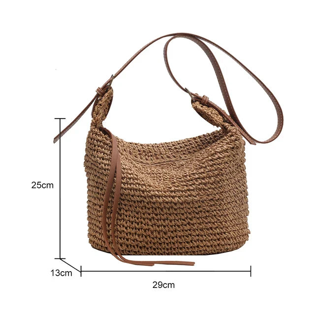 Bellachicha - Bohemian Style Strohgewebte Schultertasche mit Reißverschluss für Frauen