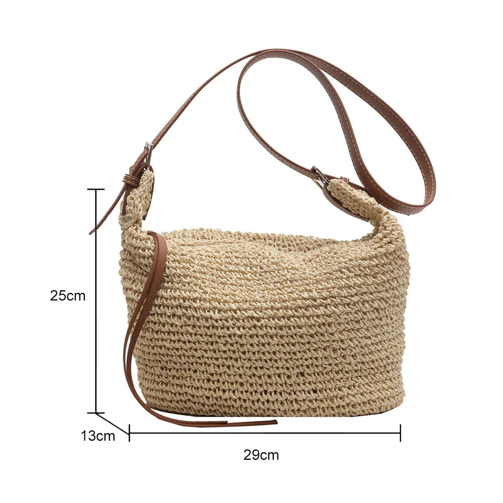 Bellachicha - Bohemian Style Strohgewebte Schultertasche mit Reißverschluss für Frauen