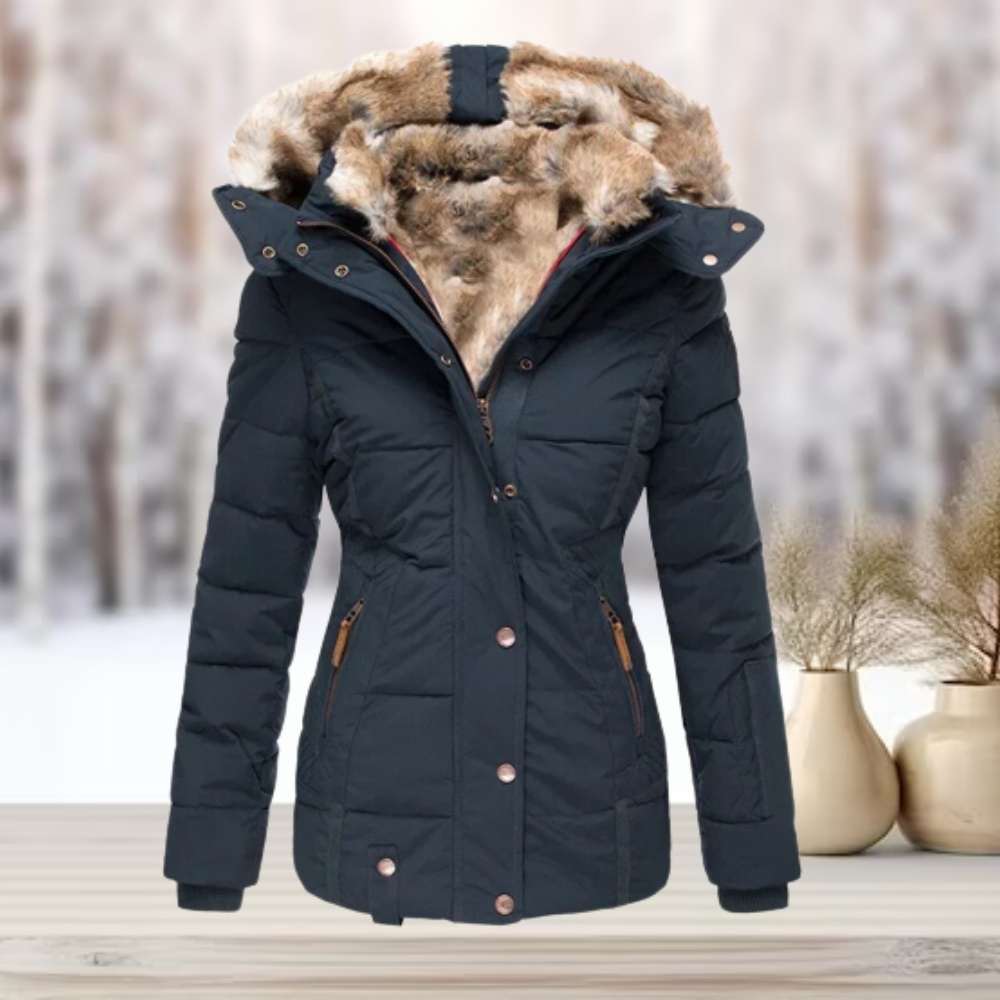 Elegante Pelz-Winterjacke mit Kapuze