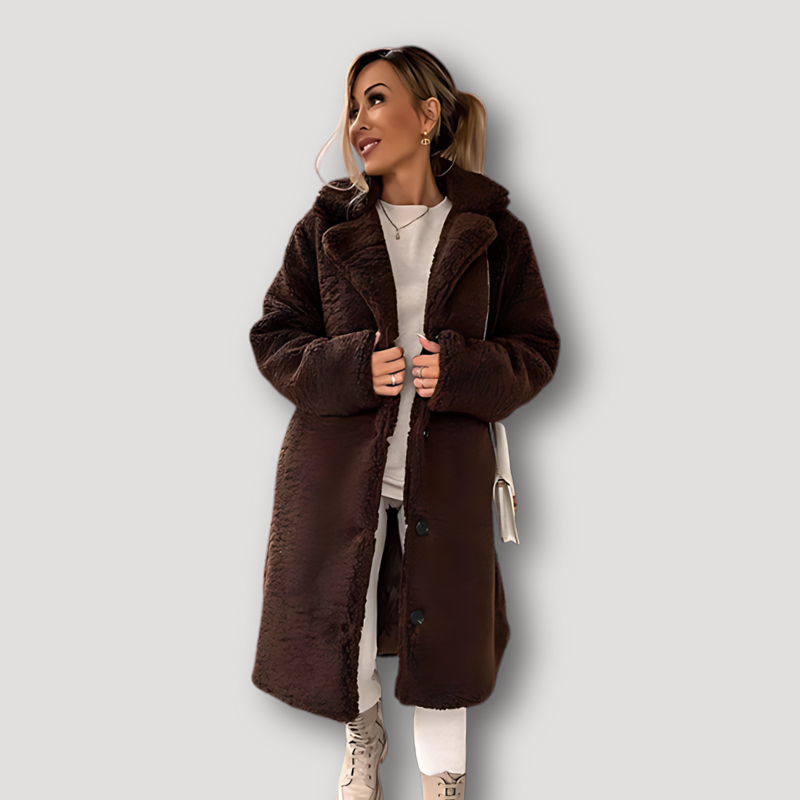 Kacey | Lang Sherpa-Mantel Teddybär Plüsch Jacke