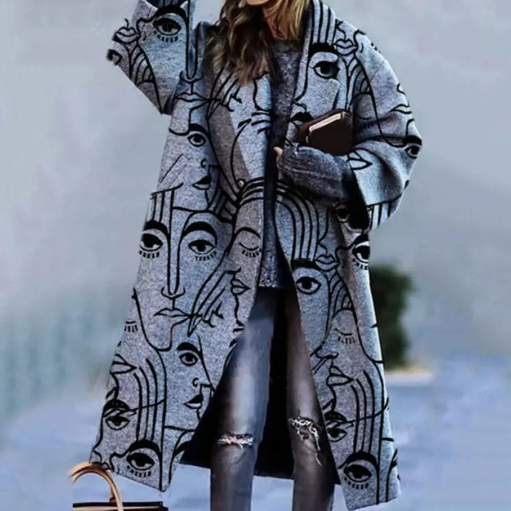 Trenchcoat mit abstraktem Druck und breitem Revers