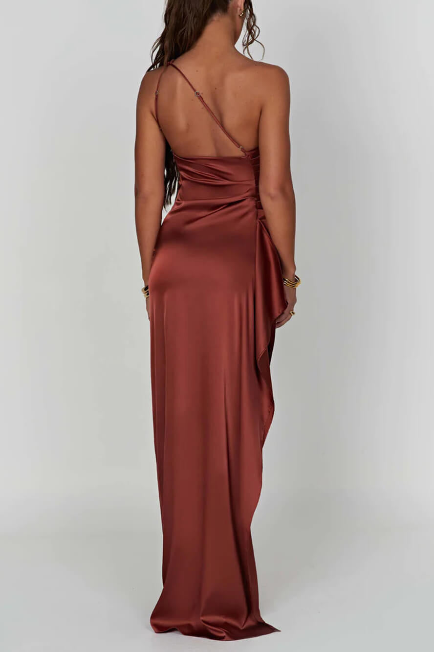 Maxikleid aus Satin mit Schlitz