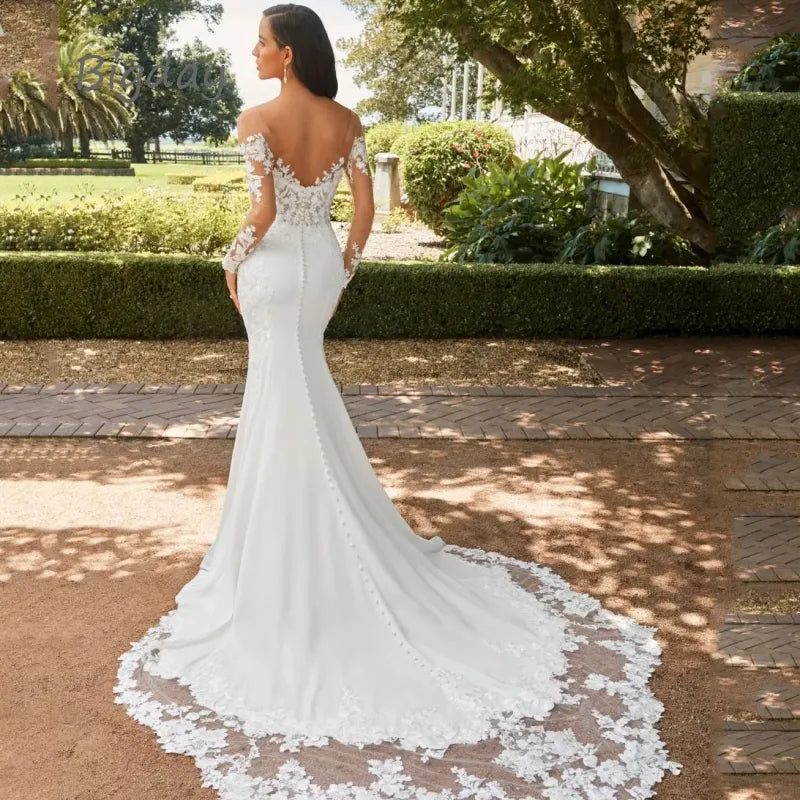 Stuttgart | Elegantes Sweetheart Meerjungfrau Brautkleid mit langen Ärmeln und Spitze