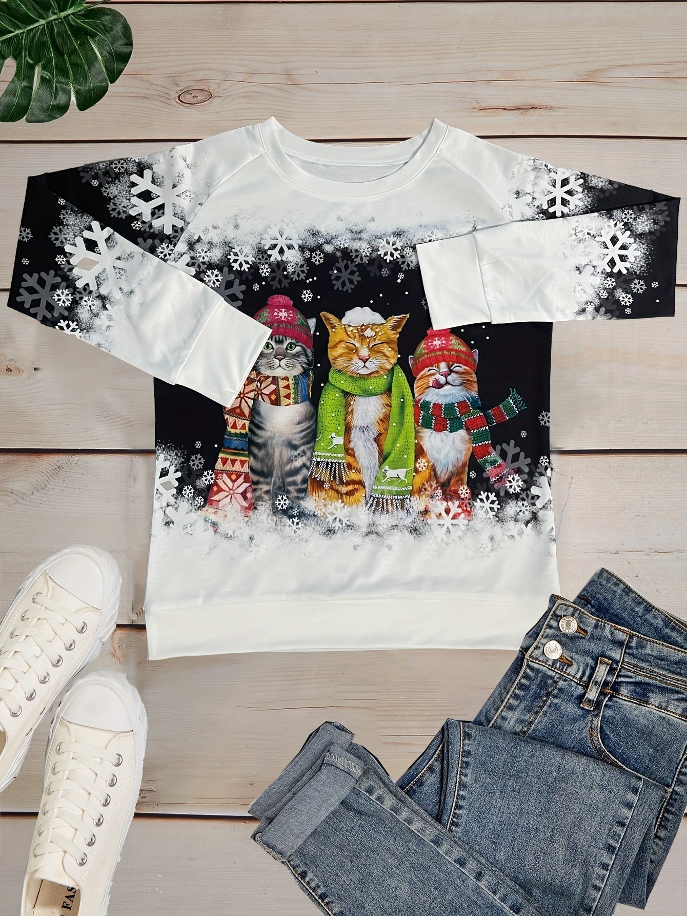 Kamilla™ - Pullover mit Schneekatzen-Print