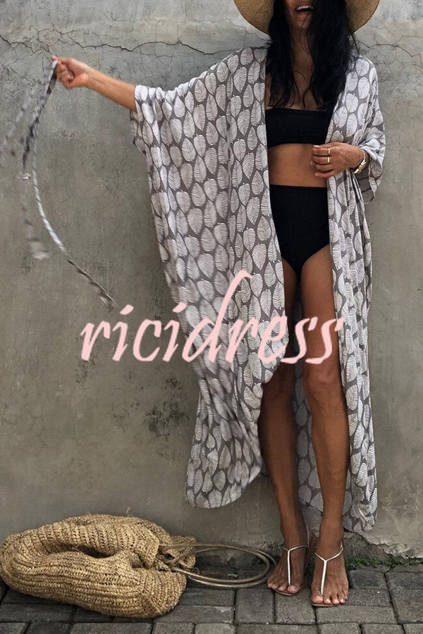 Strandüberwurf im Kimono-Stil mit Boho-Print